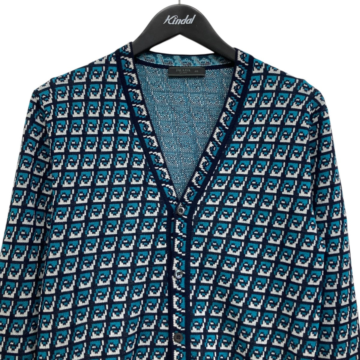 PRADA(プラダ) 総柄ニットカーディガン UMG090 ネイビー×グリーン
