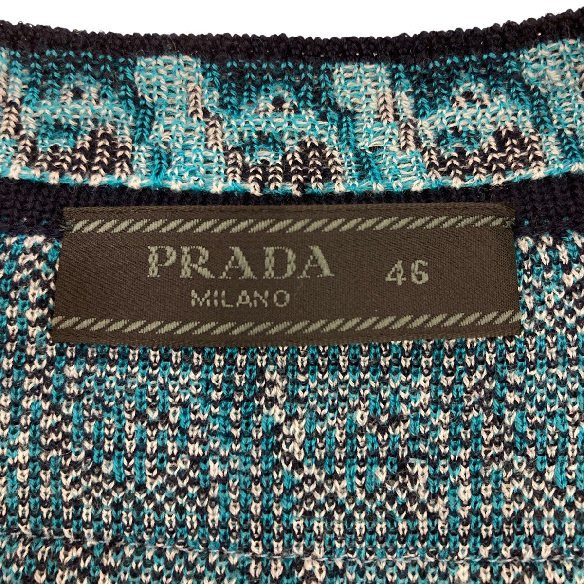 PRADA(プラダ) 総柄ニットカーディガン UMG090 ネイビー×グリーン