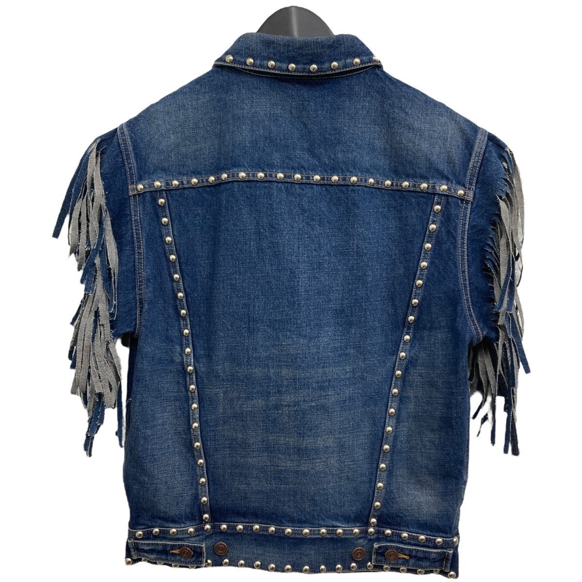 【最終値下げ】CELINE スタッズフリンジデニムベスト2Q571365M CELINE(セリーヌ) スタッズ装飾フリンジデザインデニムベスト