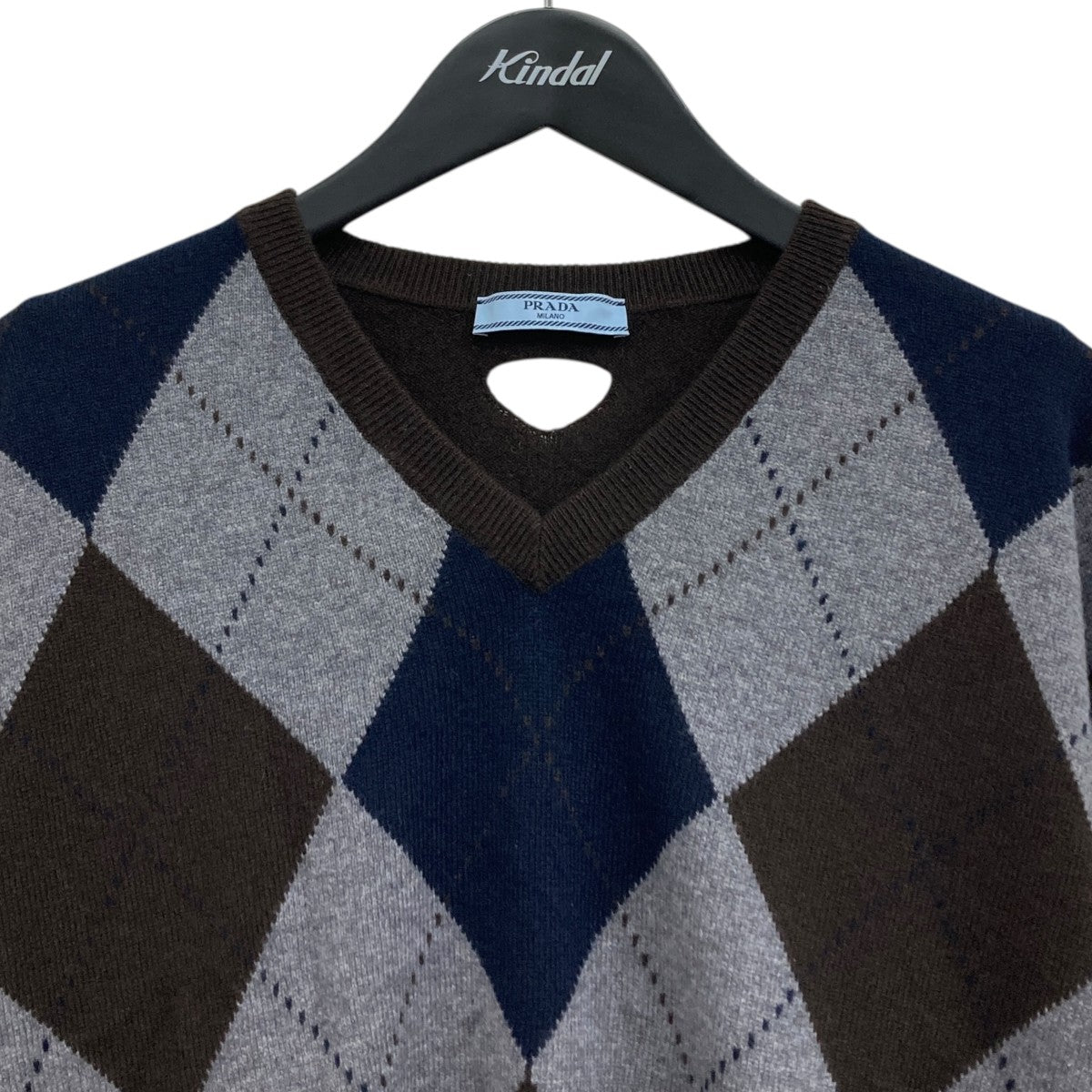 PRADA SCOLLO V Vネック長袖セーター 42 ARDESIA PRADA(プラダ) V-neck cashmere sweater カシミヤアーガイル