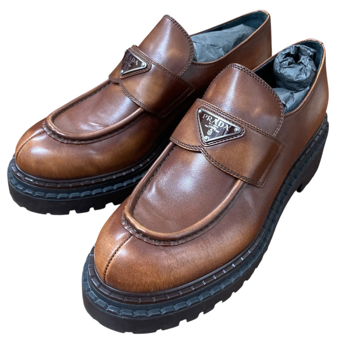 ★ PRADA ブラウン レザー ローファー 7.5 シューズ Prada レザー ペニーローファー | ブラウン | FARFETCH JP
