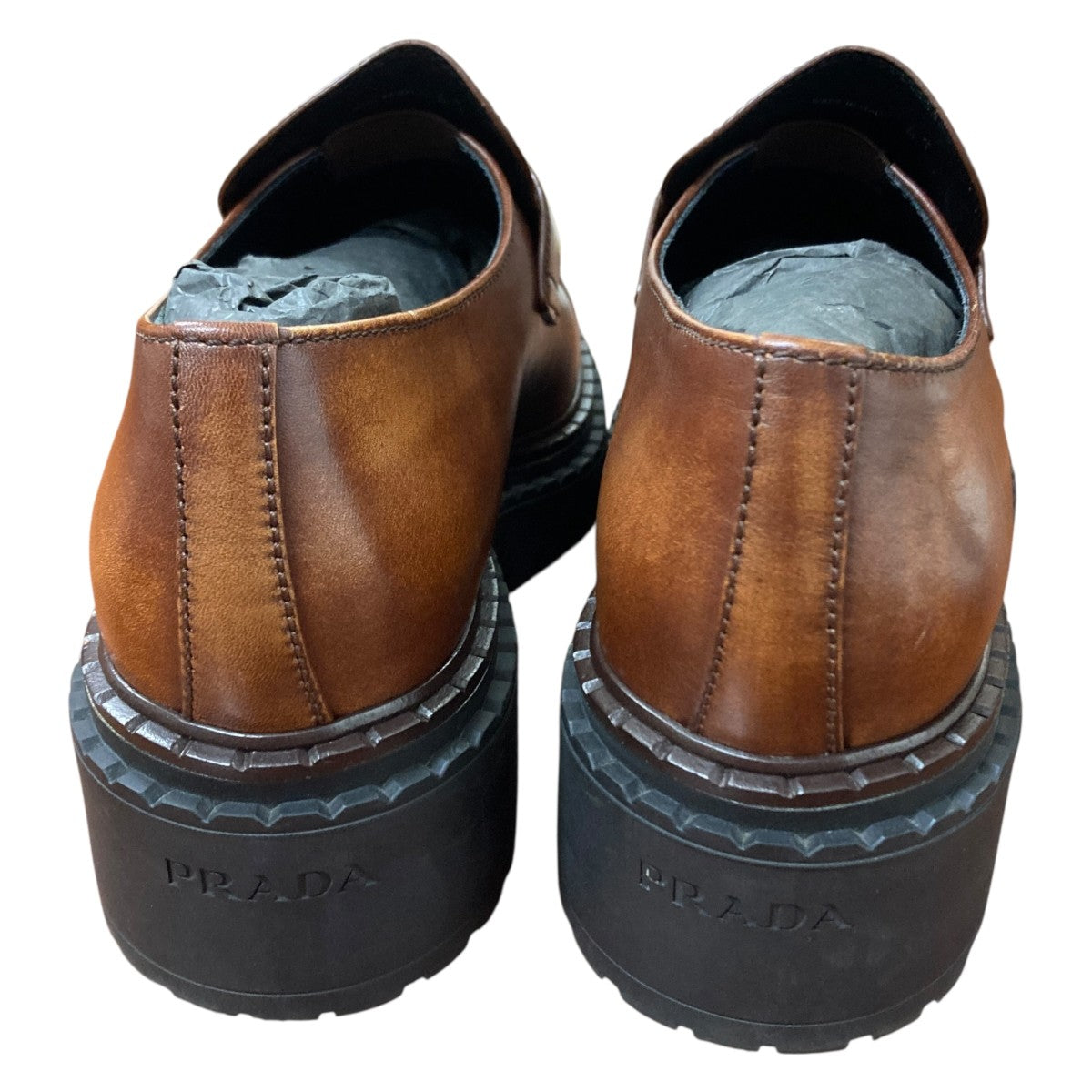 【PRADA】　プラダ　レディース　ローファー　レザー　キャメル　37　24cm PRADA(プラダ) ダブルチョコレートレザーローファー 1D246M ZO3