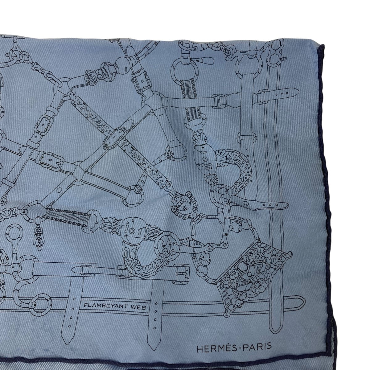 エルメス　スカーフ　カレ　Cavalier d'Or X スカイブルー HERMES エルメス スカーフ カレ90 LES RUBANS DU CHEVAL 馬の