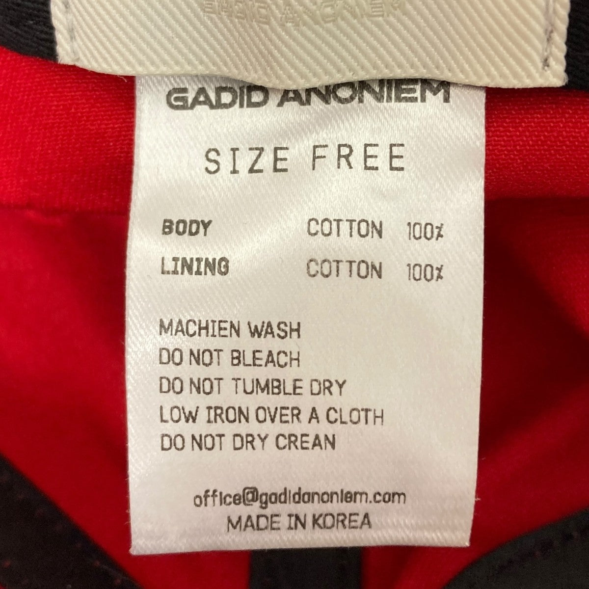 GADID ANONIEM(ガディッドアノニム) JUDEキャップ レッド サイズ free