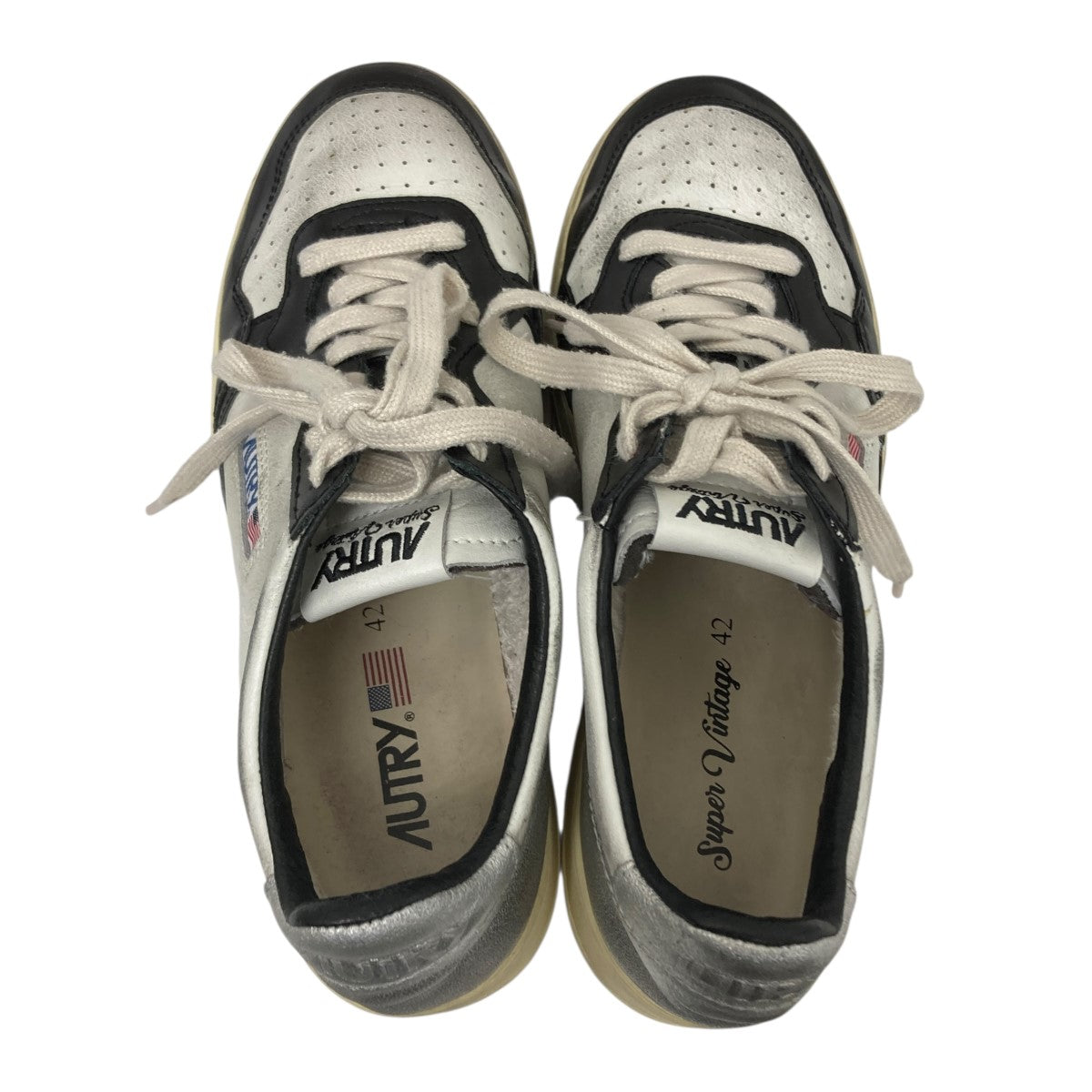 新品 オートリー 25AW スーパービンテージ加工 スニーカー 23.5～24㎝ AUTRY(オートリー) ビンテージ加工スニーカー ブラック×ホワイト