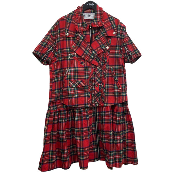 HEIHEIのウサギプリント レッドチェック 半袖ワンピース HEIHEIのウサギプリント レッドチェック 半袖ワンピース HEIHEIの