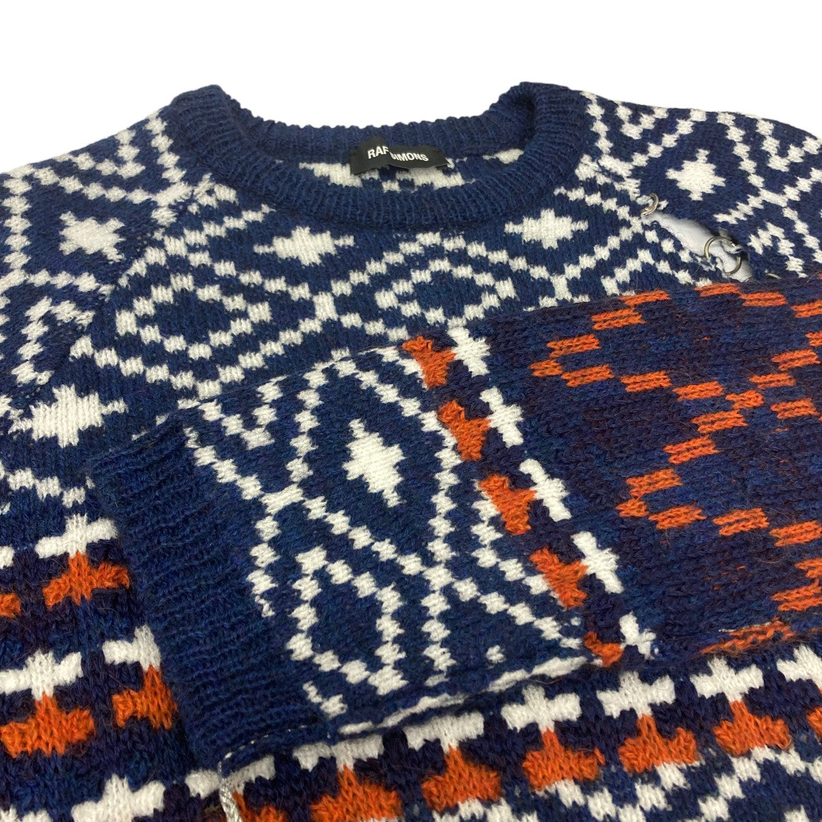 RAF SIMONS(ラフシモンズ) 19AW総柄ニット ネイビー×オレンジ サイズ L