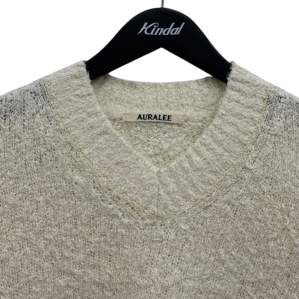 AURALEE LINEN COTTON MOLE KNIT V-NECK SHORT P O モールVネックニット 古着・中古-3枚目のアイテム画像