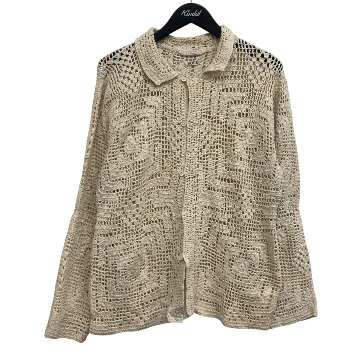 BODE ニットカーディガン BODE(ボーディ) OVERDYE CROCHET SHIRT クロシェニットカーディガン 96