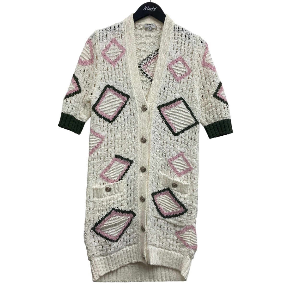 CHANEL 20P COCO BUTTONS LONG KNIT CARDIGAN 五分袖ニットカーディガン 古着・中古-1枚目のアイテム画像