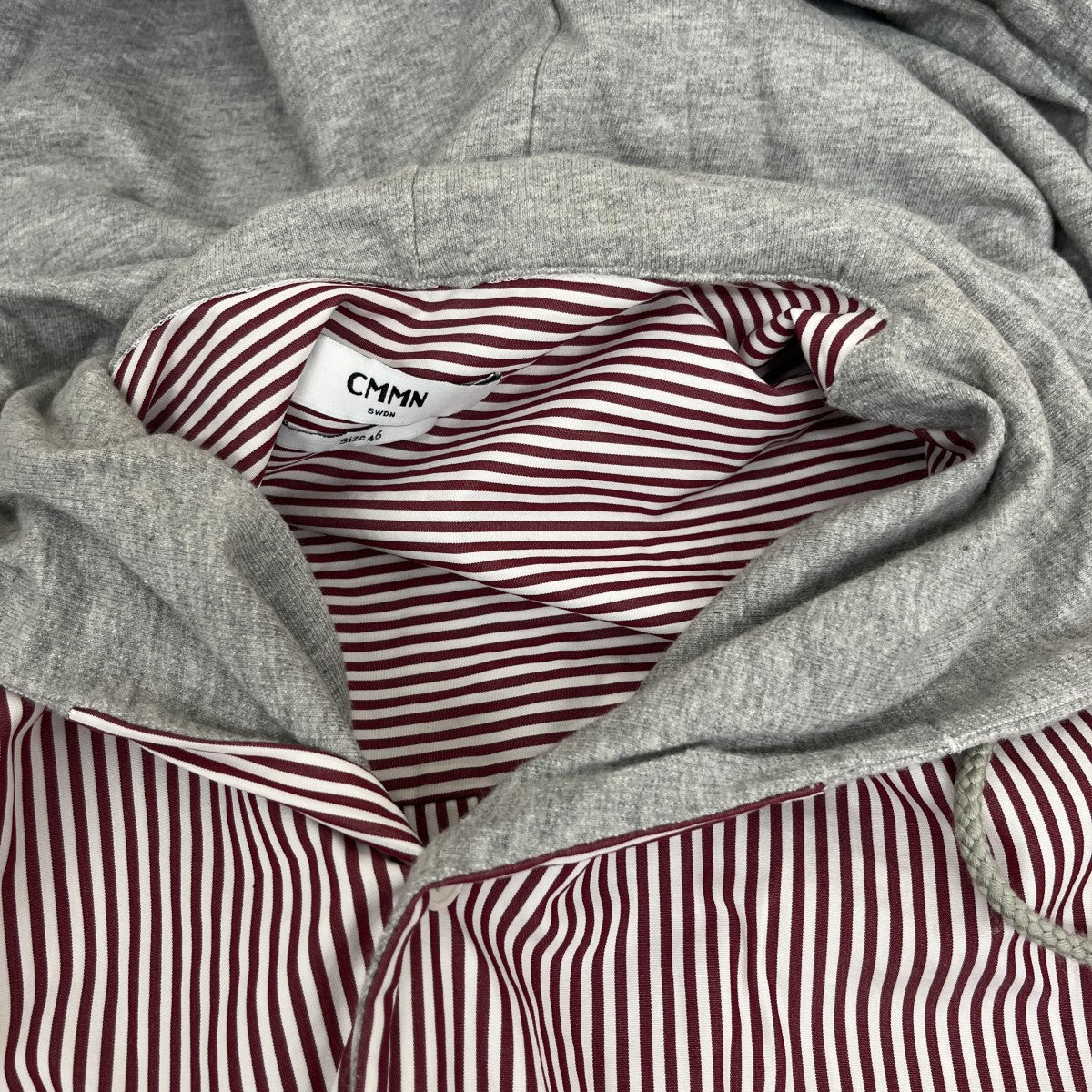 ストライプフーデッドシャツ1413W643