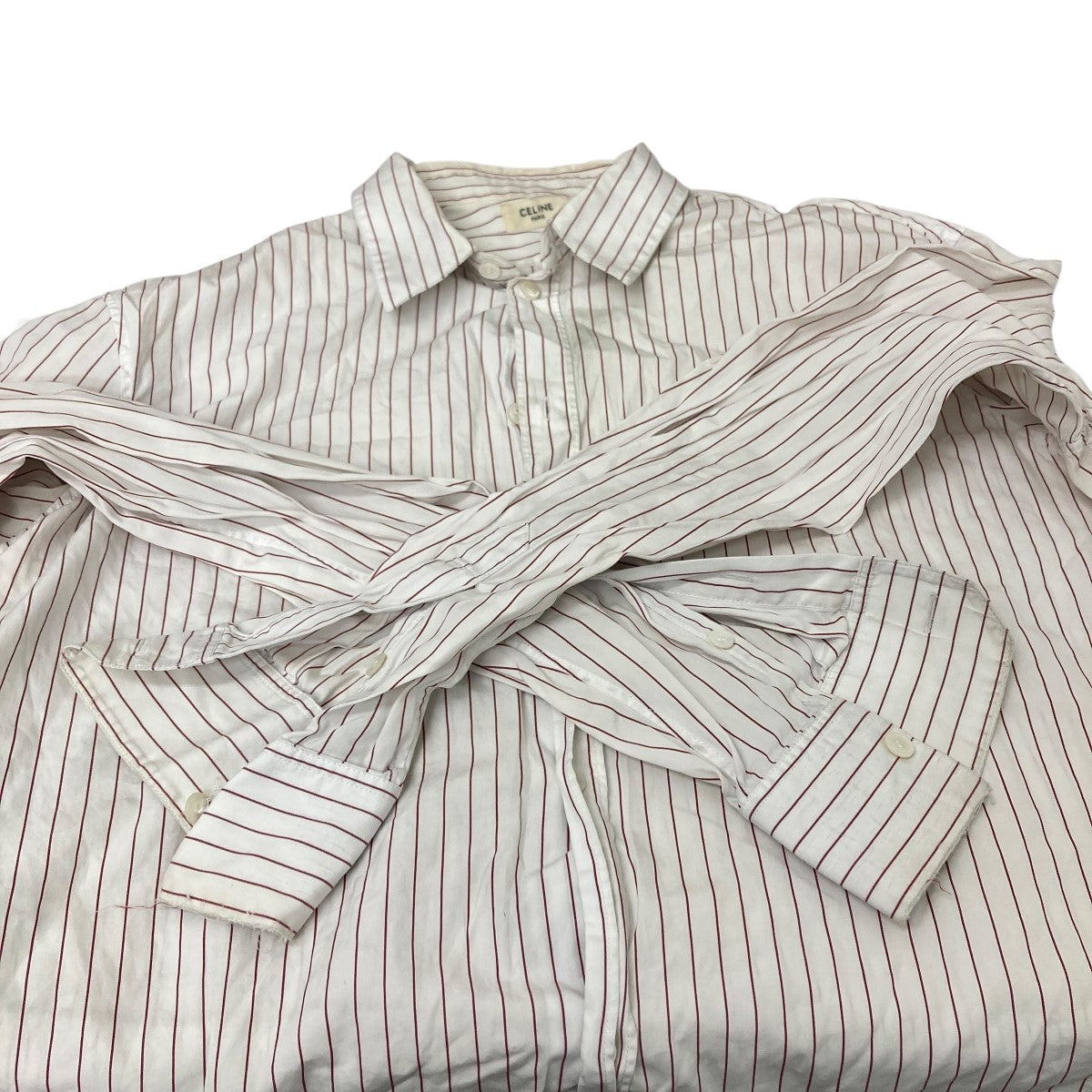 CELINE(セリーヌ) ストライプ 長袖シャツ 20FA7023F ホワイト×レッド
