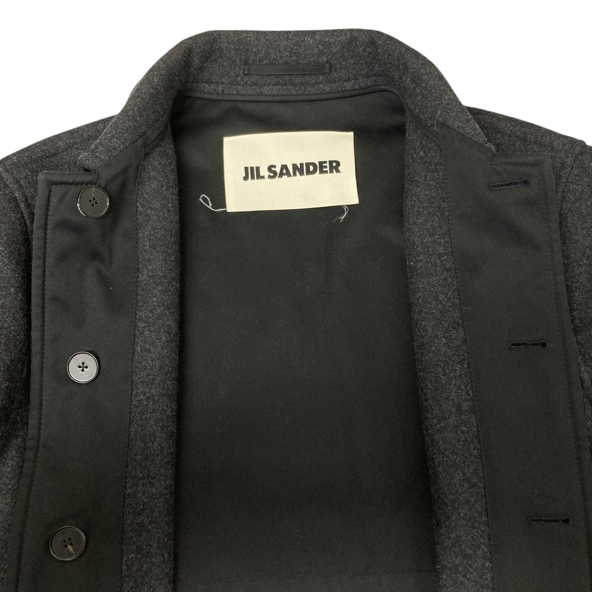 JIL SANDER(ジルサンダー) レザー切替ウールステンカラーロングコート