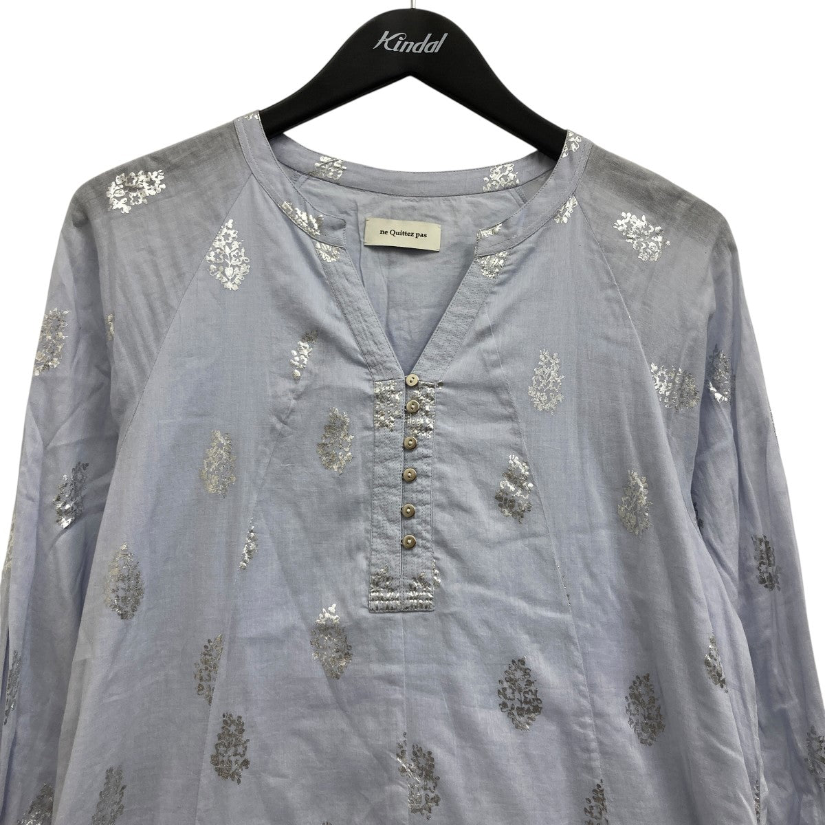 ne quittez pas Cotton Voile Foil Flower Print Sleeve Dress フラワーワンピース 古着・中古-3枚目のアイテム画像