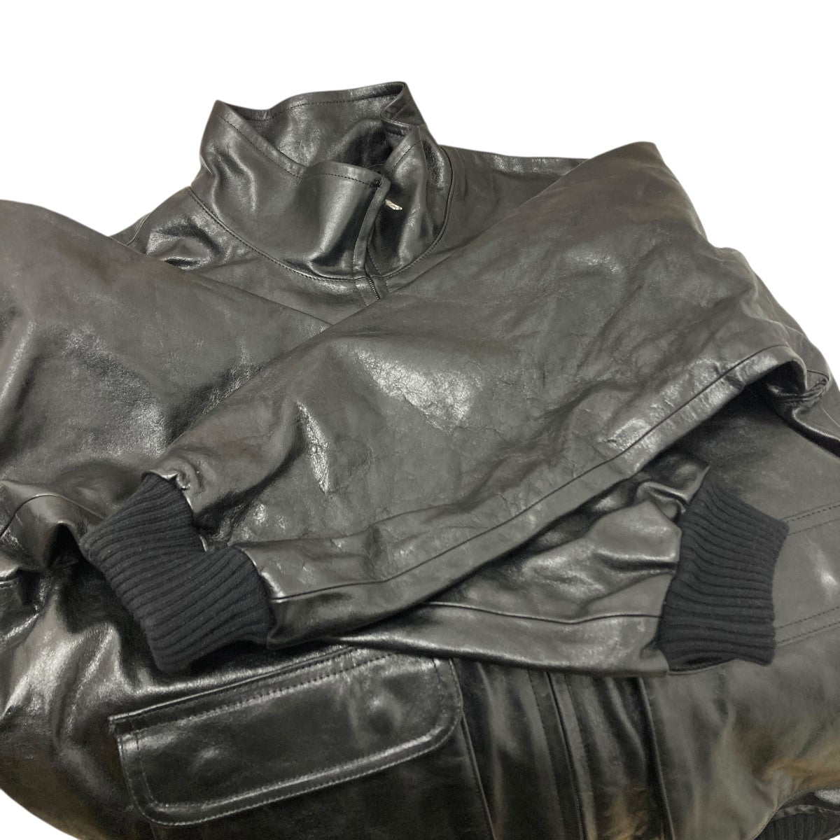 AURALEE LAMB LEATHER ZIP BLOUSON レザージャケット 古着・中古-4枚目のアイテム画像