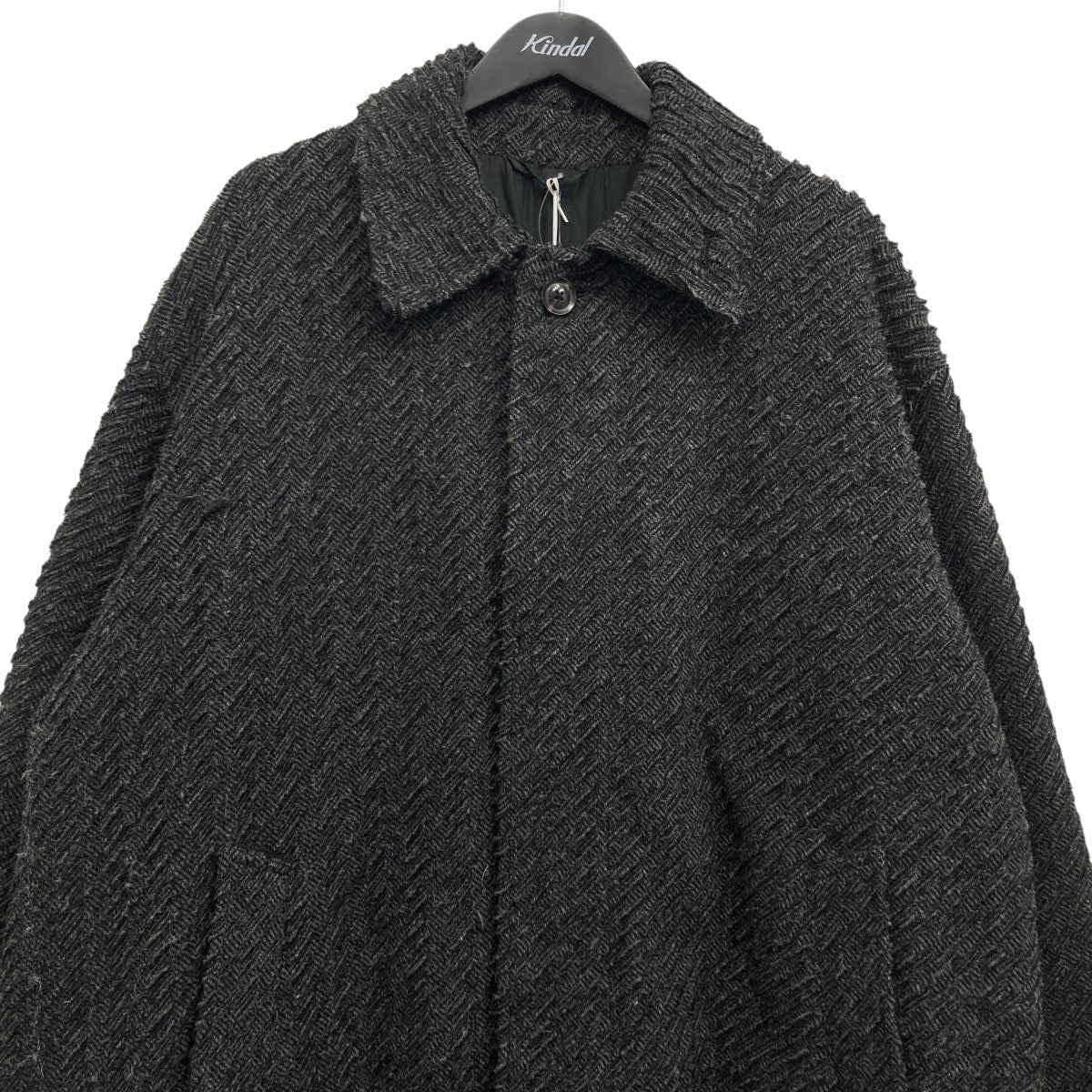 25AWHerringbone Bonding Tweed Big Balmacaan Coat