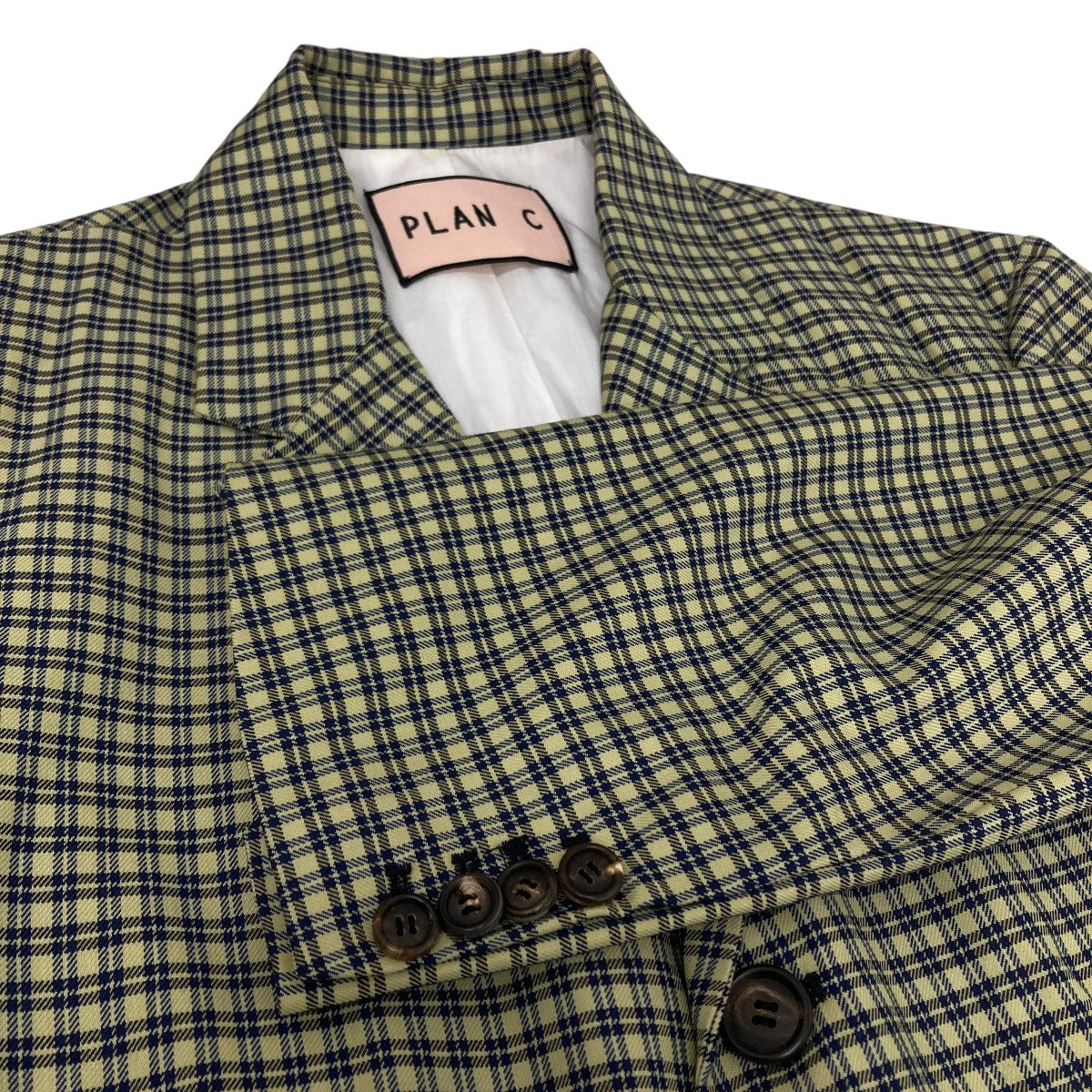 Plan C(プランシー) チェックテーラードジャケット イエロー×ネイビー