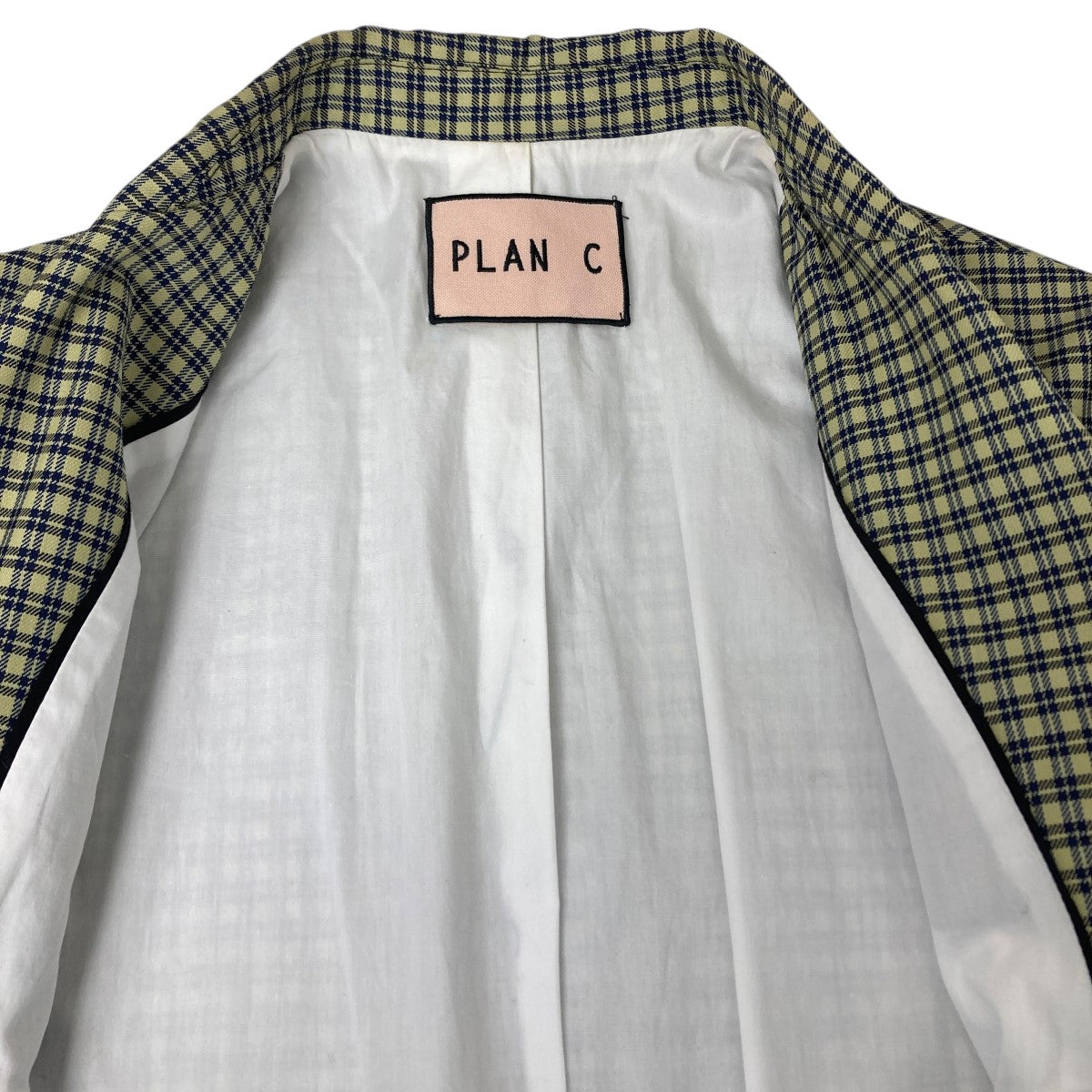 Plan C(プランシー) チェックテーラードジャケット イエロー×ネイビー