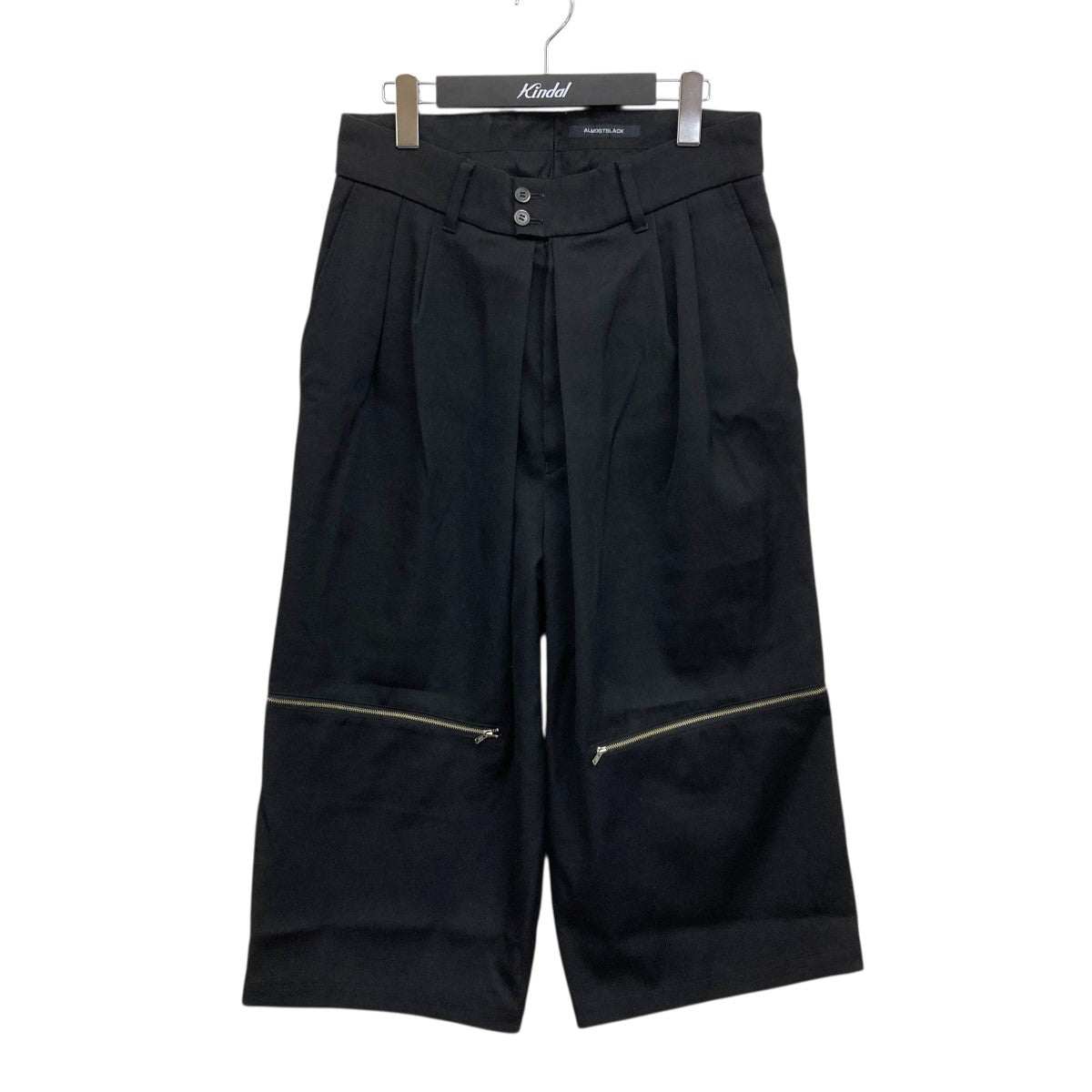 【中古】オールモストブラック ALMOSTBLACK クロップドパンツ イージーパンツ ジップフライ ウール 2 黒 メンズ ALMOSTBLACK(オールモストブラック) ジップデザインワイドパンツ 18SS