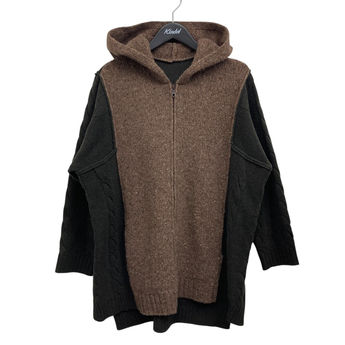 fine merino wool cable switch unbalance hoodie ケーブルニットアンバランスフーディ