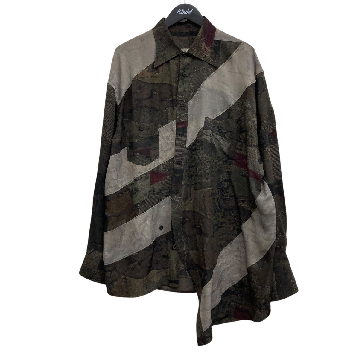 Digital Print Asymmetric Long Shirt MIX OLIVE アシンメトリーシャツ