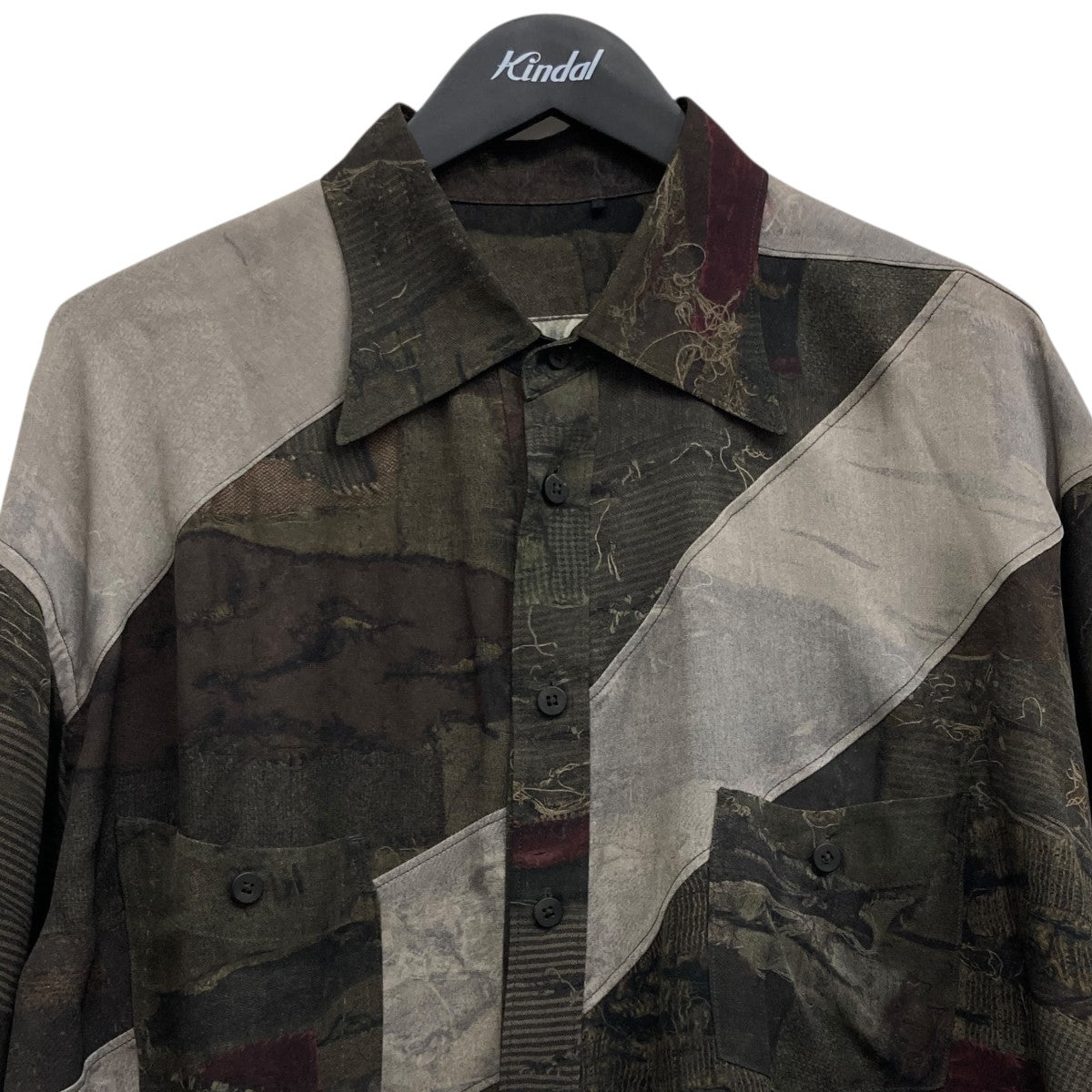 Digital Print Asymmetric Long Shirt MIX OLIVE アシンメトリーシャツ