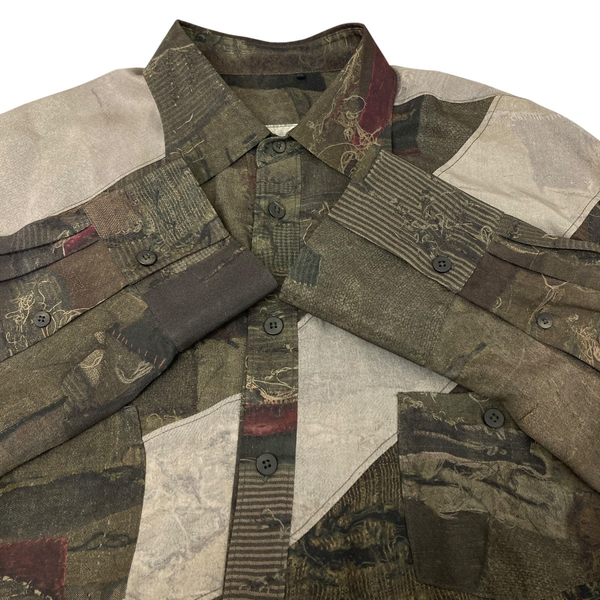 Digital Print Asymmetric Long Shirt MIX OLIVE アシンメトリーシャツ