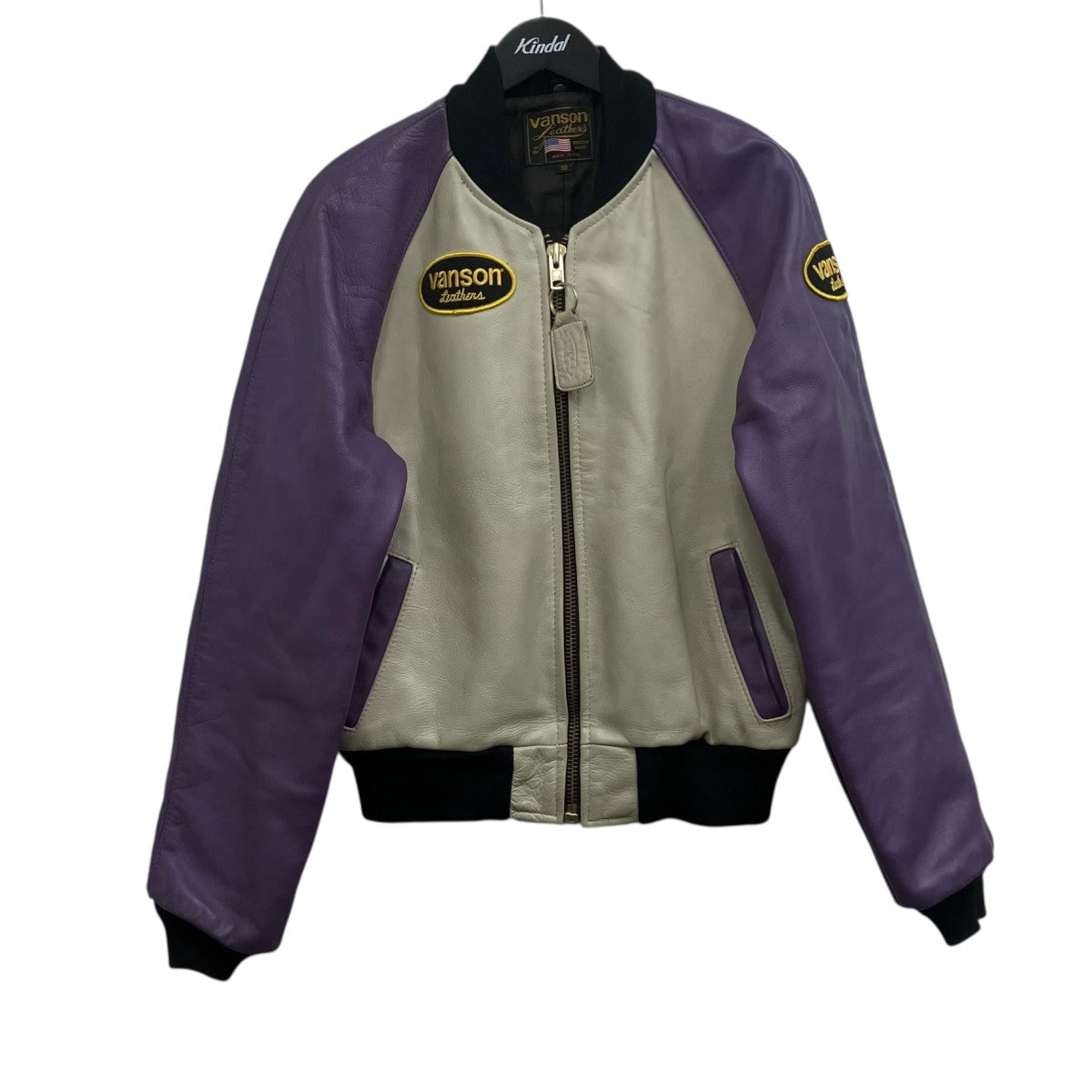 VANSON(バンソン) レザージャケット グレー×パープル サイズ 38