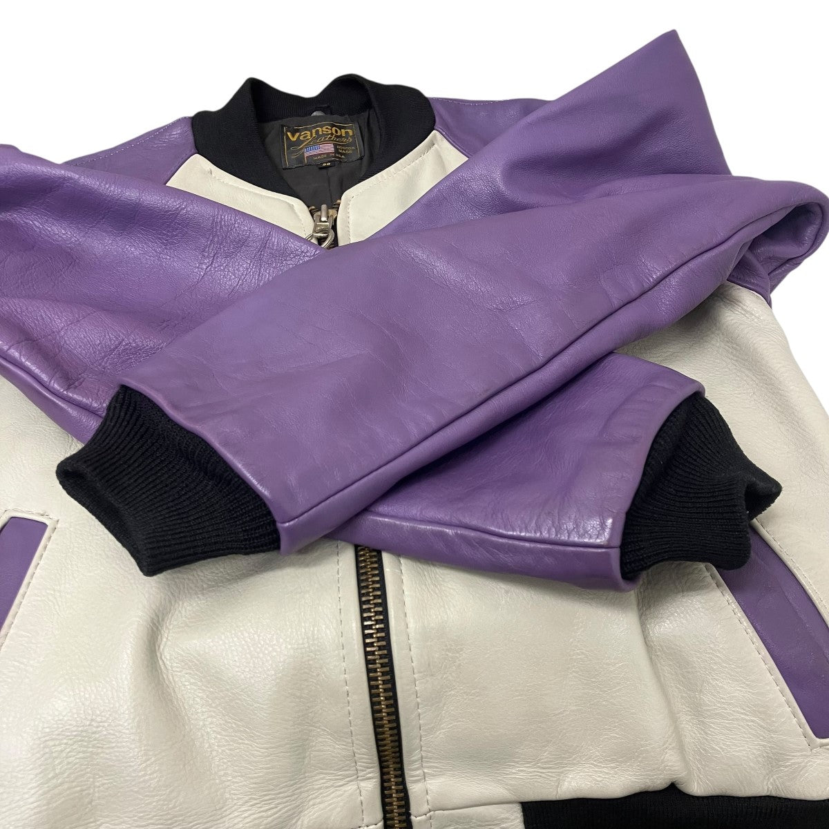 VANSON(バンソン) レザージャケット グレー×パープル サイズ 38