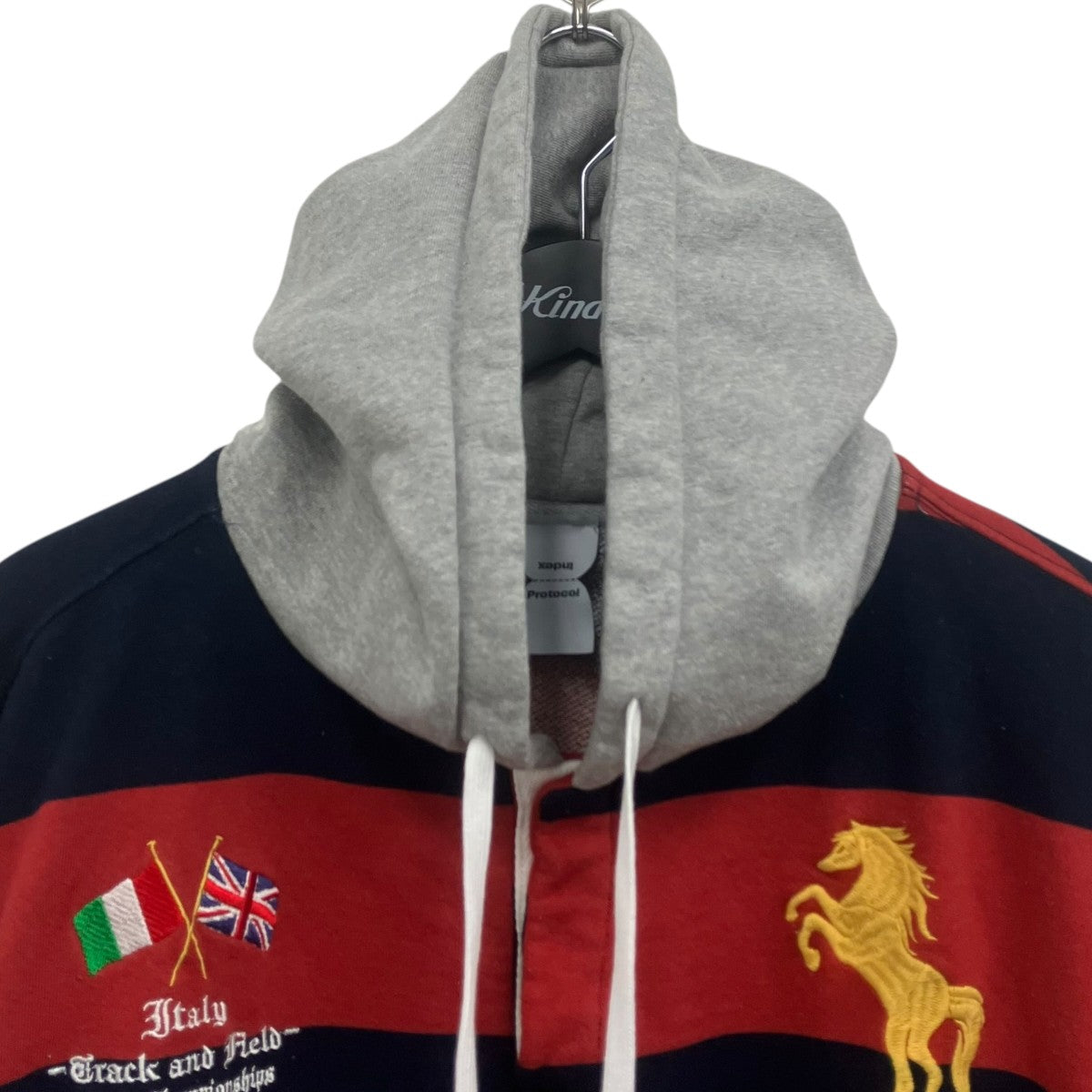 衛生日用品 Protocol Index STRIPE POLO HOODIE /RED 1 Protocol Index 'Red' Stripe Polo Hoodie – Showroom LA