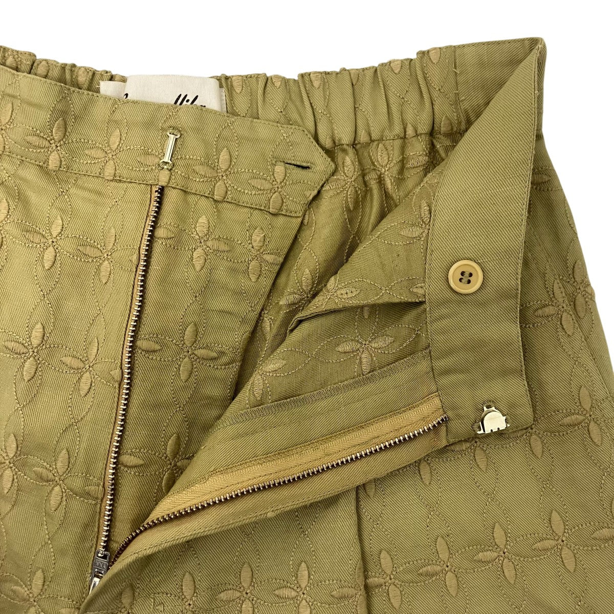 COTTON LINEN TWILL FLOWER EMBROIDERY PANTSエンブロイダリーフラワートラウザー