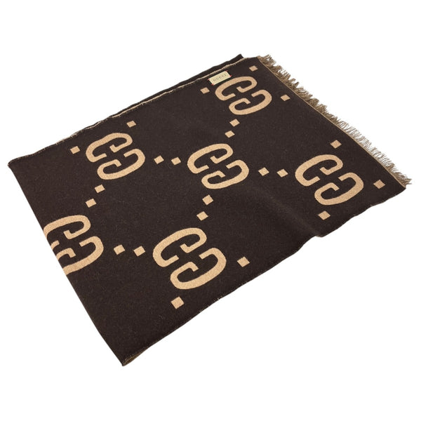 GUCCI(グッチ) GGジャカード ウールシルク スカーフ 495592 ブラウン