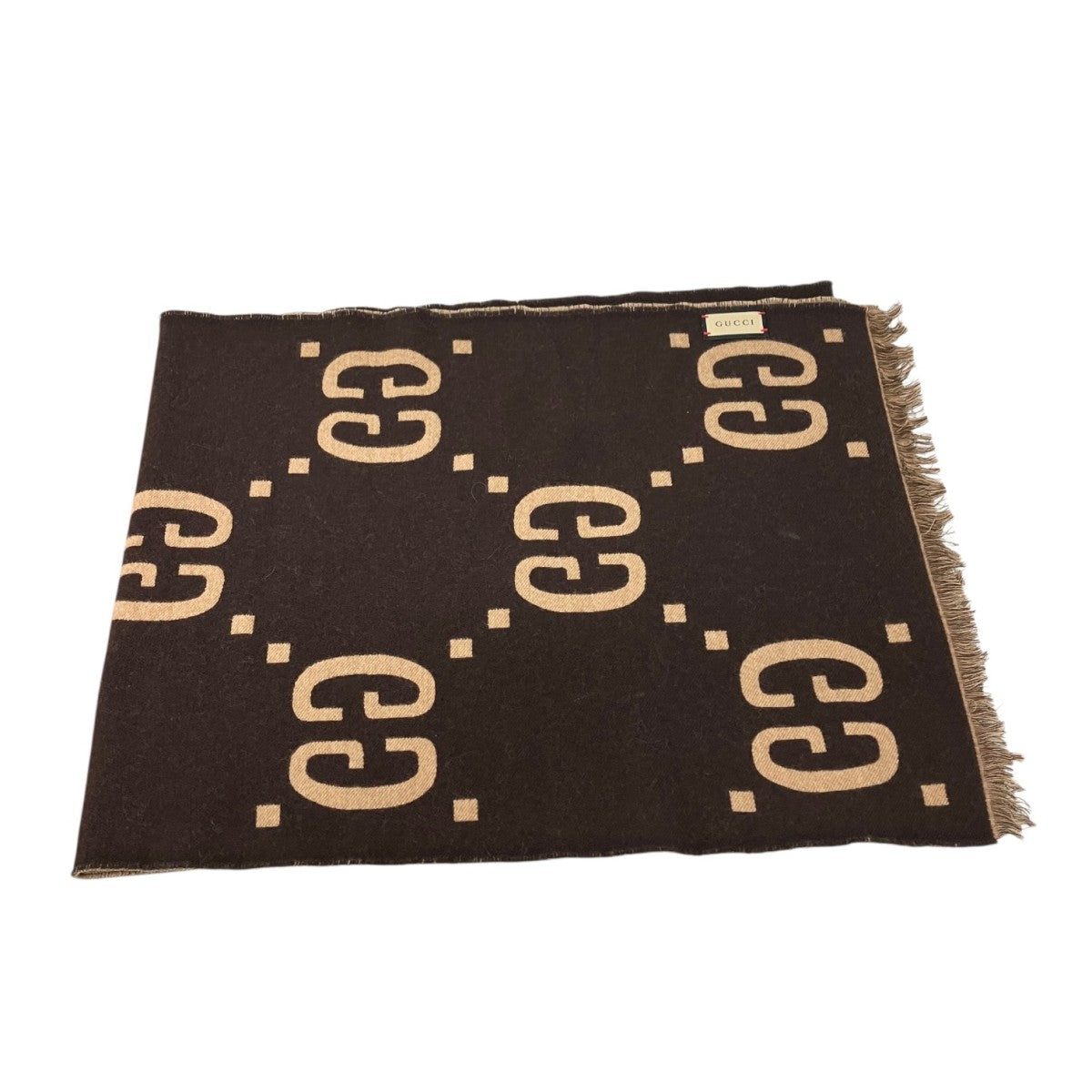 GUCCI(グッチ) GGジャカード ウールシルク スカーフ 495592 ブラウン