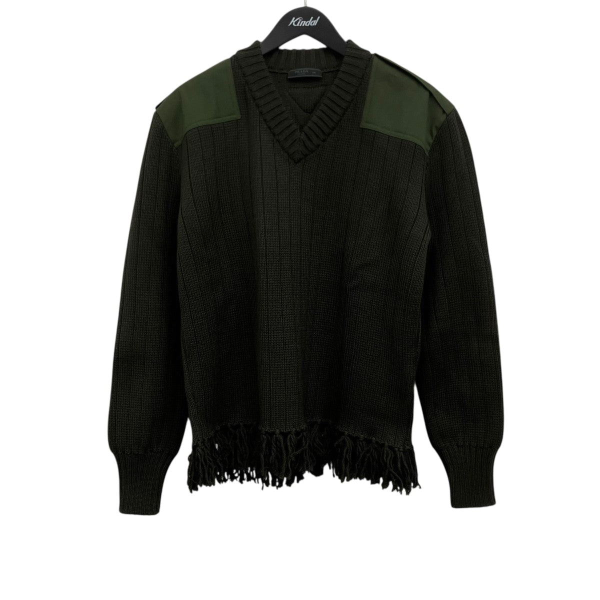 PRADA ランウェイ使用 裾フリンジエポーレット付Vネックニット 古着・中古-1枚目のアイテム画像