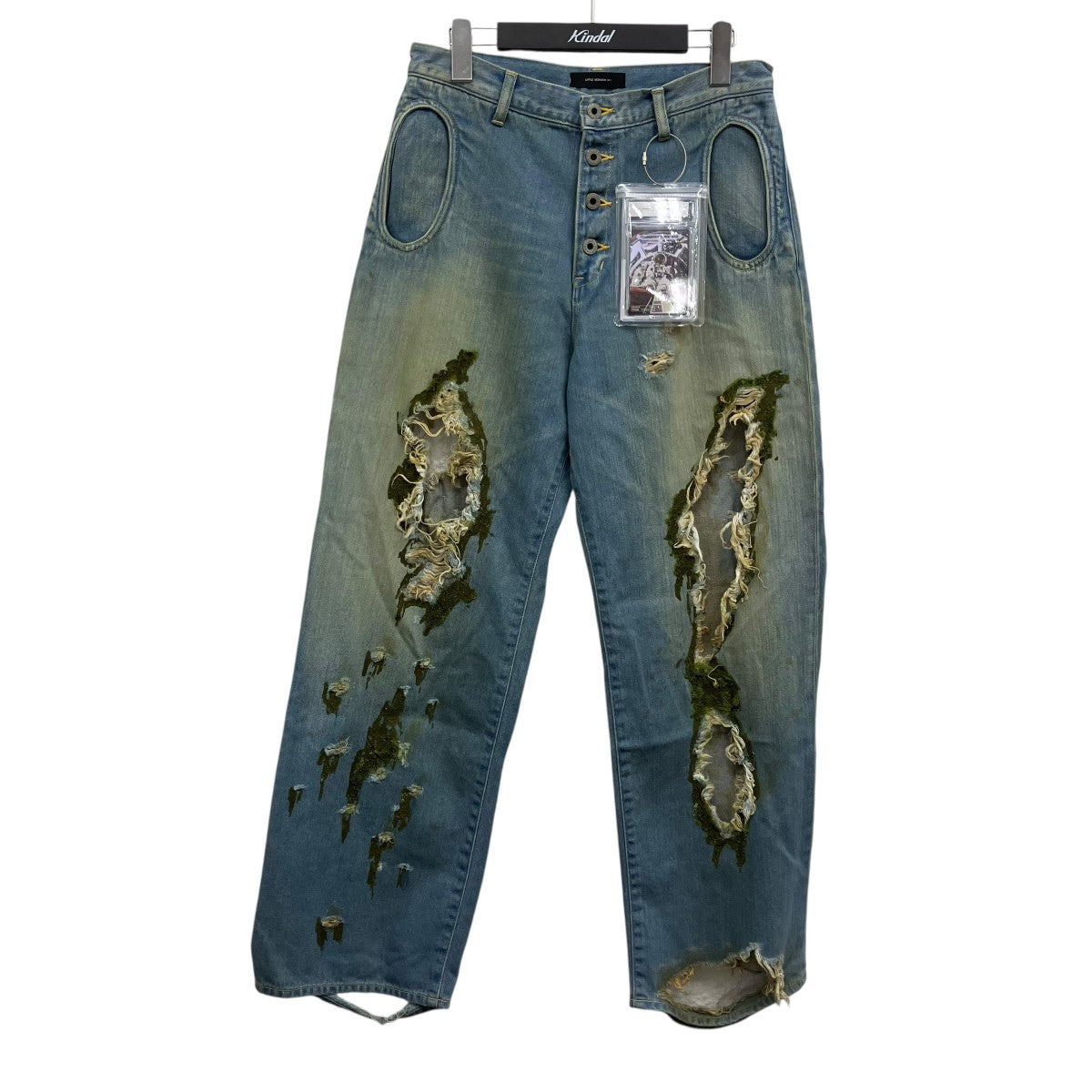 LITTLE BEDROOM warp hole denim moss Ver． mossデニムパンツ 古着・中古-1枚目のアイテム画像
