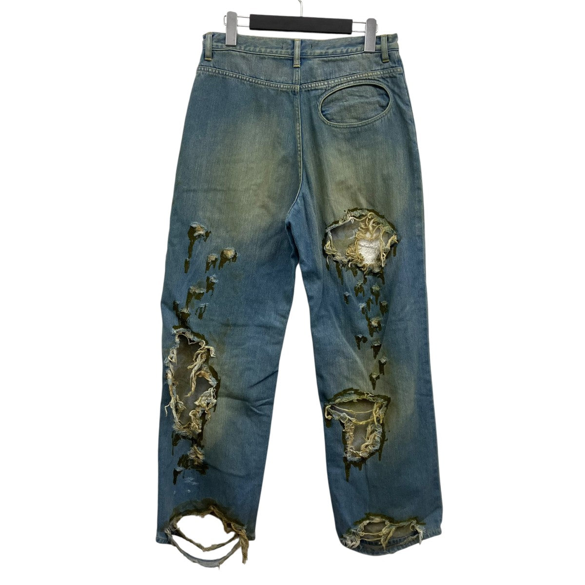 LITTLE BEDROOM warp hole denim moss Ver． mossデニムパンツ 古着・中古-2枚目のアイテム画像