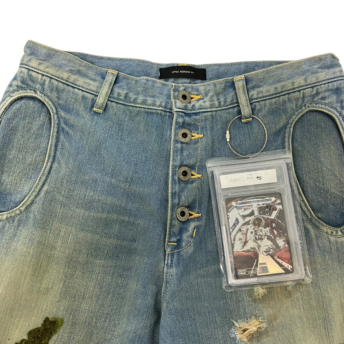 LITTLE BEDROOM warp hole denim moss Ver． mossデニムパンツ 古着・中古-3枚目のアイテム画像