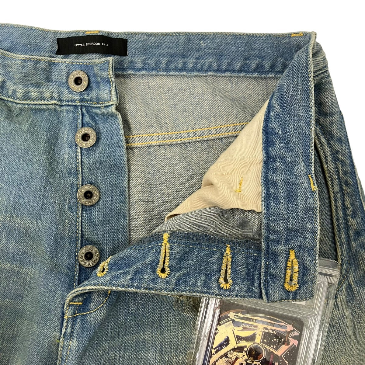 LITTLE BEDROOM warp hole denim moss Ver． mossデニムパンツ 古着・中古-4枚目のアイテム画像