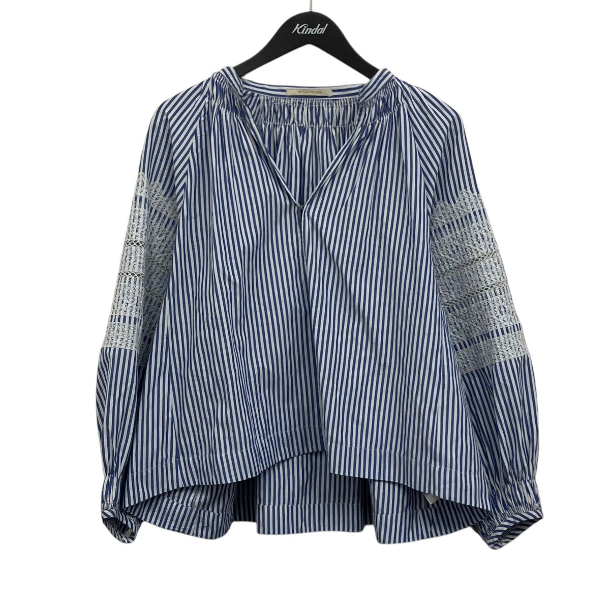 ne quittez pas Fine Poplin Kika EMB Gather Blouse ストライプギャザーブラウス 古着・中古-1枚目のアイテム画像