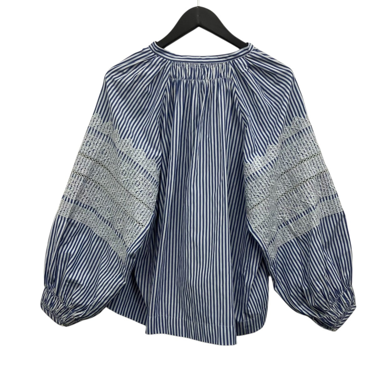 ne quittez pas Fine Poplin Kika EMB Gather Blouse ストライプギャザーブラウス 古着・中古-2枚目のアイテム画像