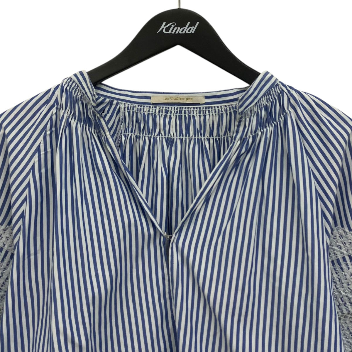 ne quittez pas Fine Poplin Kika EMB Gather Blouse ストライプギャザーブラウス 古着・中古-3枚目のアイテム画像