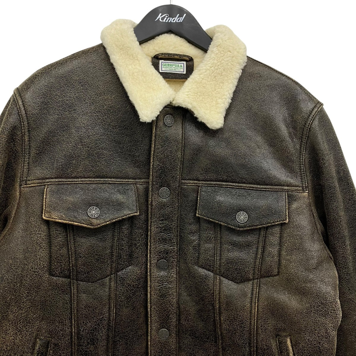 GUESS sherpa leather trucker jacket レザーボアジャケット 古着・中古-3枚目のアイテム画像