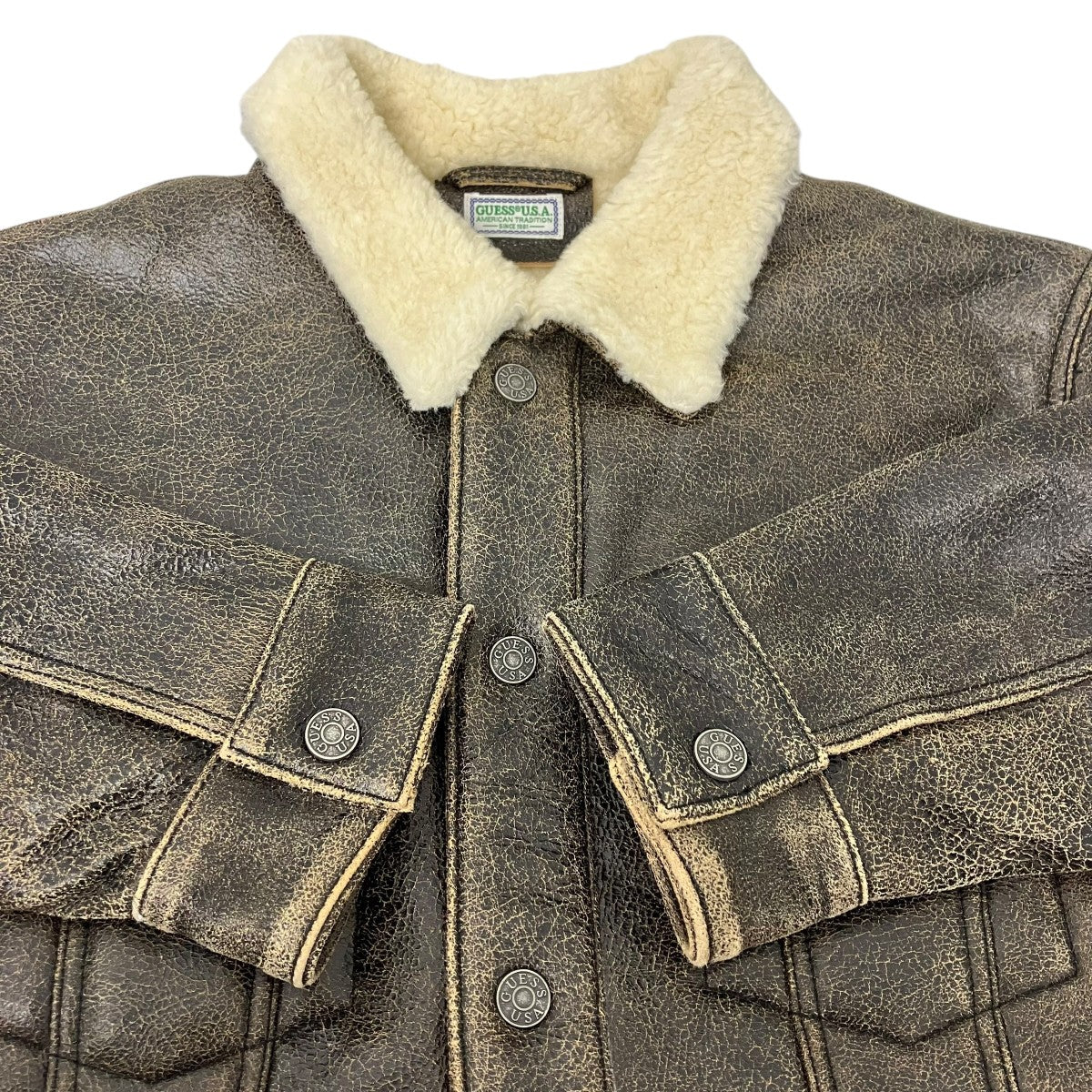 GUESS sherpa leather trucker jacket レザーボアジャケット 古着・中古-4枚目のアイテム画像