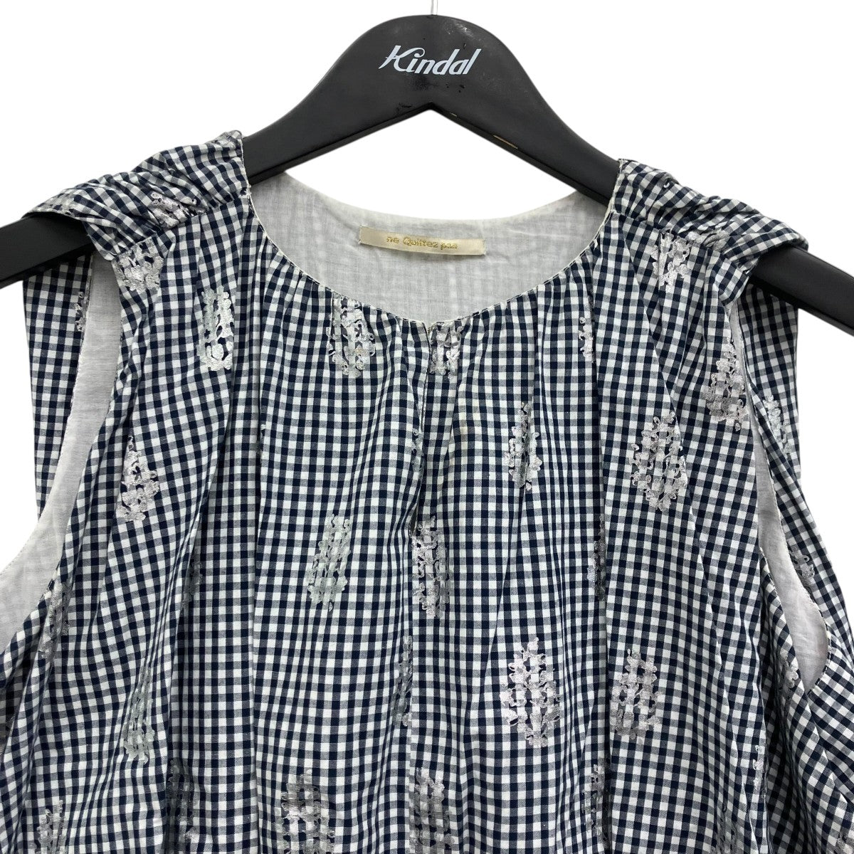 ne quittez pas Poplin Foil Print Balloon Topノースリーブバルーントップス 古着・中古-3枚目のアイテム画像