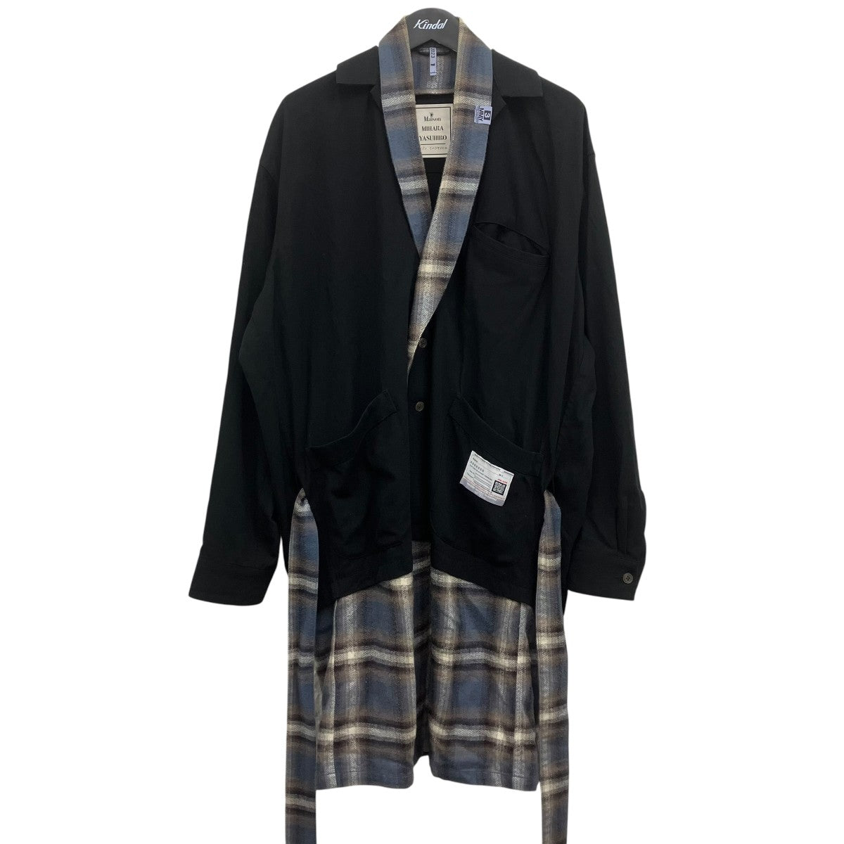 Maison MIHARA YASUHIRO シャツドッキング チェック柄 フランネル ショールカラー ガウン ロング コート 古着・中古-1枚目のアイテム画像