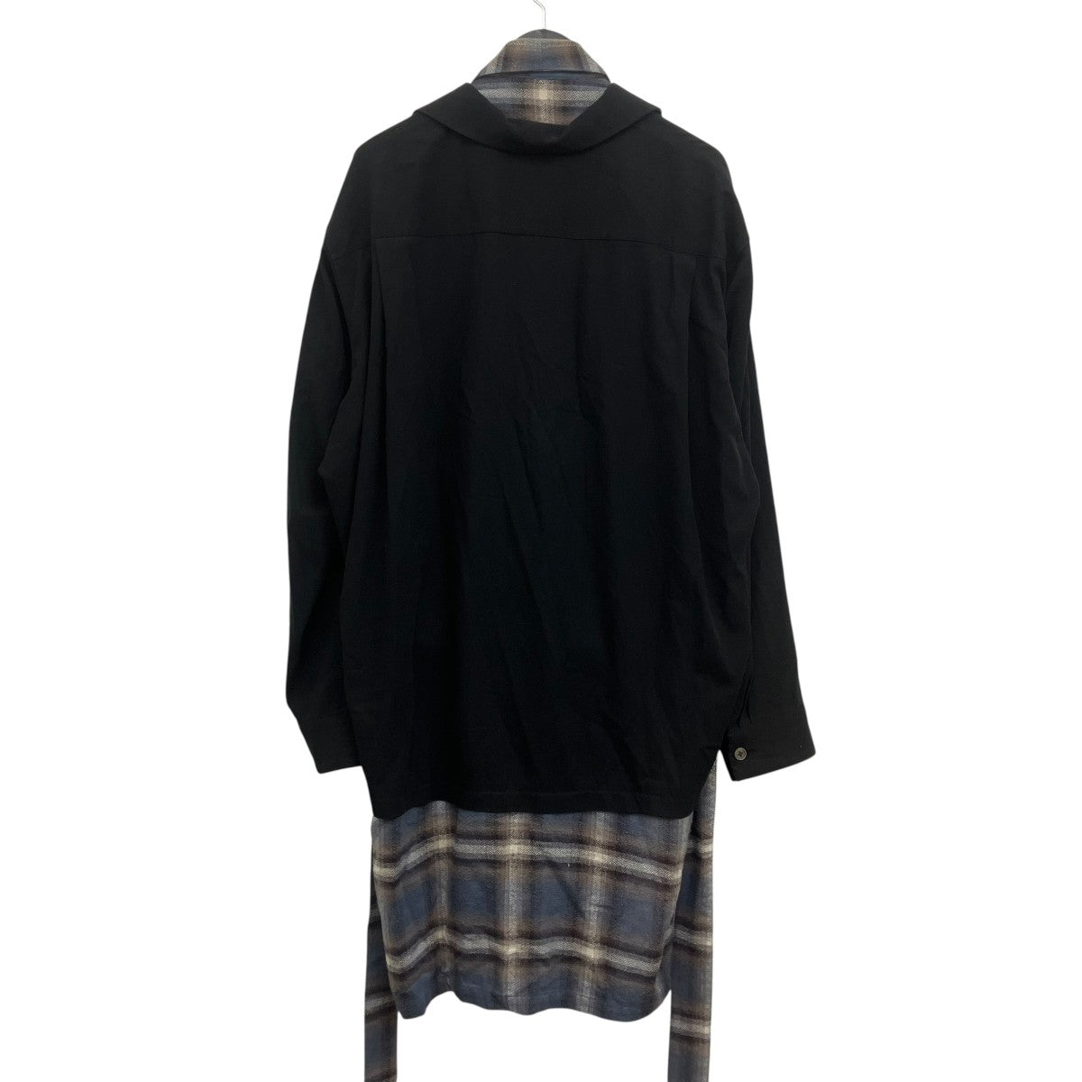 Maison MIHARA YASUHIRO シャツドッキング チェック柄 フランネル ショールカラー ガウン ロング コート 古着・中古-2枚目のアイテム画像