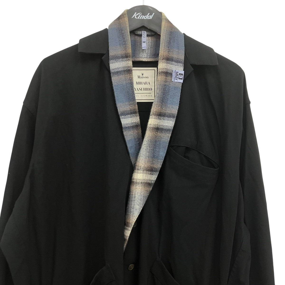 Maison MIHARA YASUHIRO シャツドッキング チェック柄 フランネル ショールカラー ガウン ロング コート 古着・中古-3枚目のアイテム画像