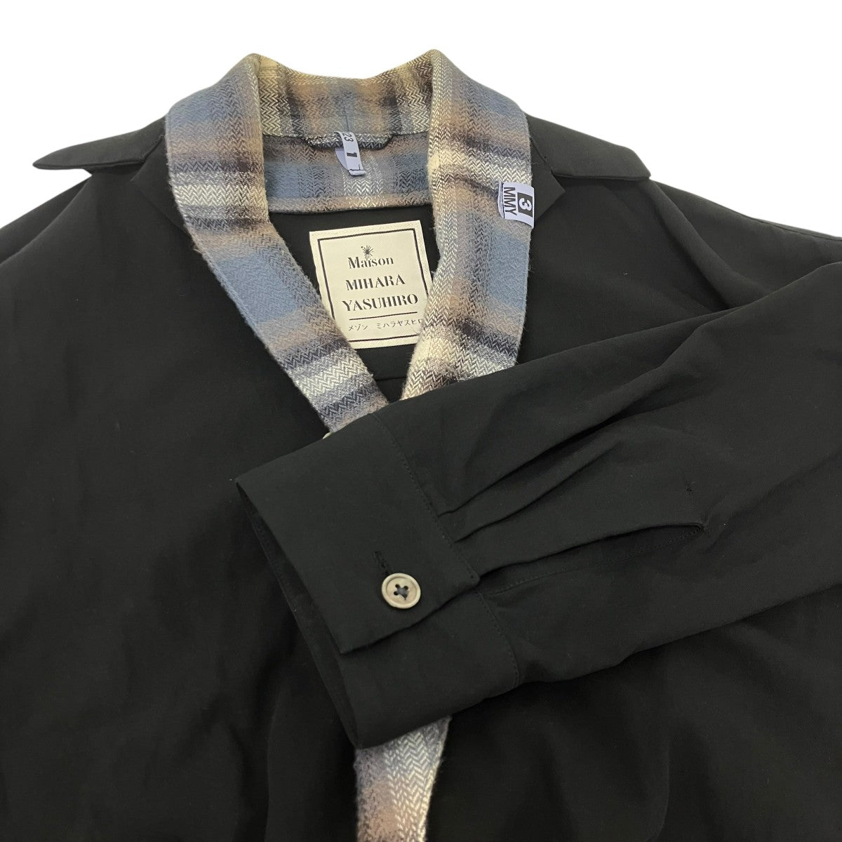 Maison MIHARA YASUHIRO シャツドッキング チェック柄 フランネル ショールカラー ガウン ロング コート 古着・中古-5枚目のアイテム画像
