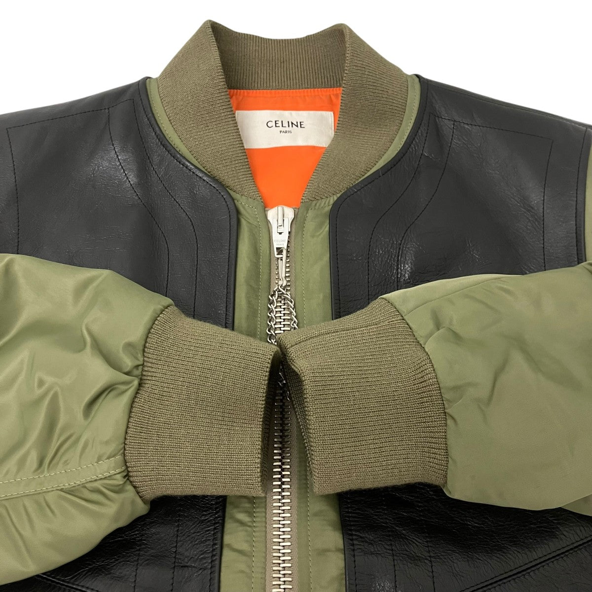 CELINE bi-material jacket MA-1 レザー切替オーバーサイズジャケット 古着・中古-4枚目のアイテム画像