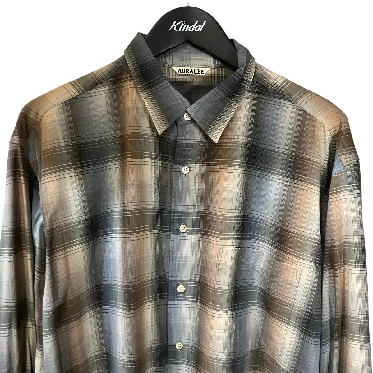 AURALEE SUPER LIGHT WOOL CHECK SHIRTS オンブレチェックシャツ 古着・中古-3枚目のアイテム画像